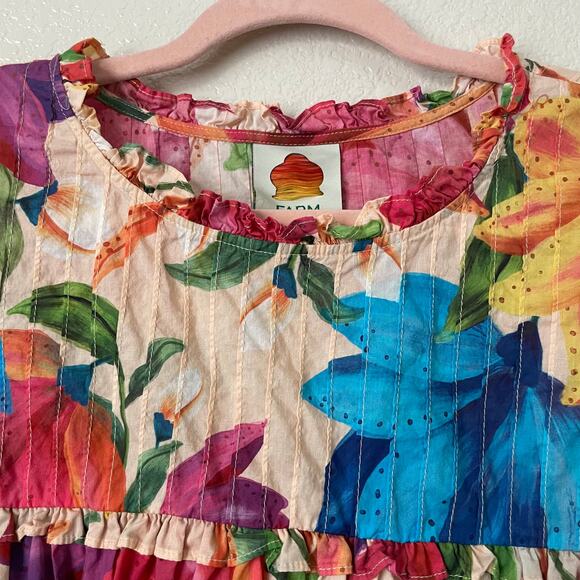Farm Rio Top Womens Large Pink Orange Marys Garden Floral Tropical Boho Flutter - Picture 5 of 11